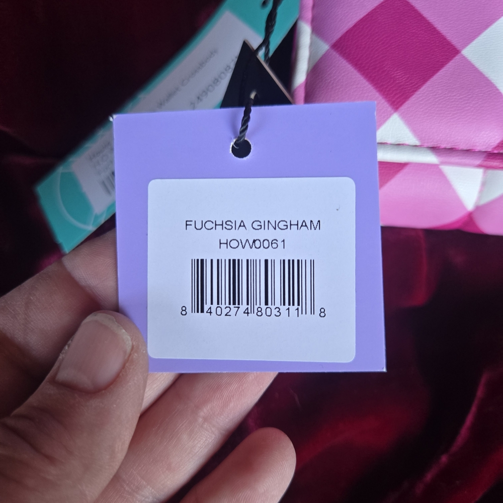 House of Want Fuchsia Gingham Wallet Crossbody Vegan NWT - Picture 3 of 11